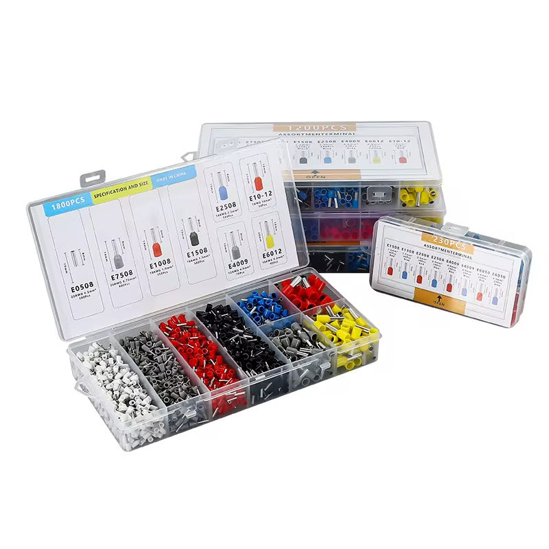 1200PCS Wire Ferrule Assortment Kit with Ratcheting Crimp Tool – AWG 8–20 Electrical Terminal Set for HVAC & Commercial Refrigeration