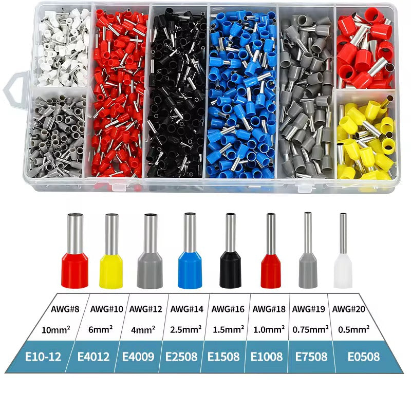 1200PCS Wire Ferrule Assortment Kit with Ratcheting Crimp Tool – AWG 8–20 Electrical Terminal Set for HVAC & Commercial Refrigeration