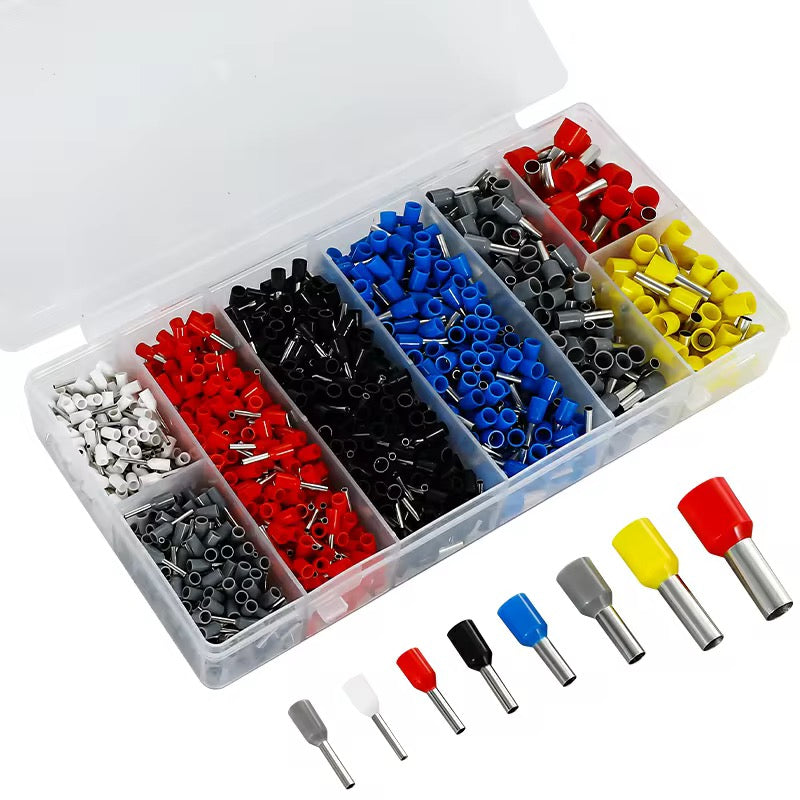 1200PCS Wire Ferrule Assortment Kit with Ratcheting Crimp Tool – AWG 8–20 Electrical Terminal Set for HVAC & Commercial Refrigeration