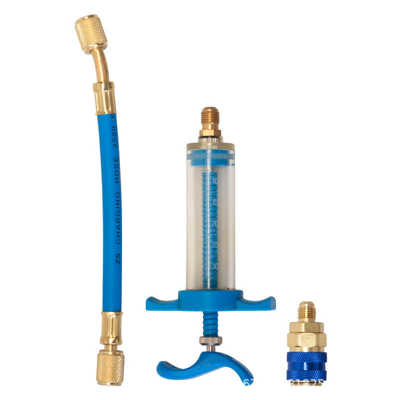HVAC Refrigerant Oil Injector Kit – 1/4” SAE AC Oil Charging Tool with Hose & Quick Coupler