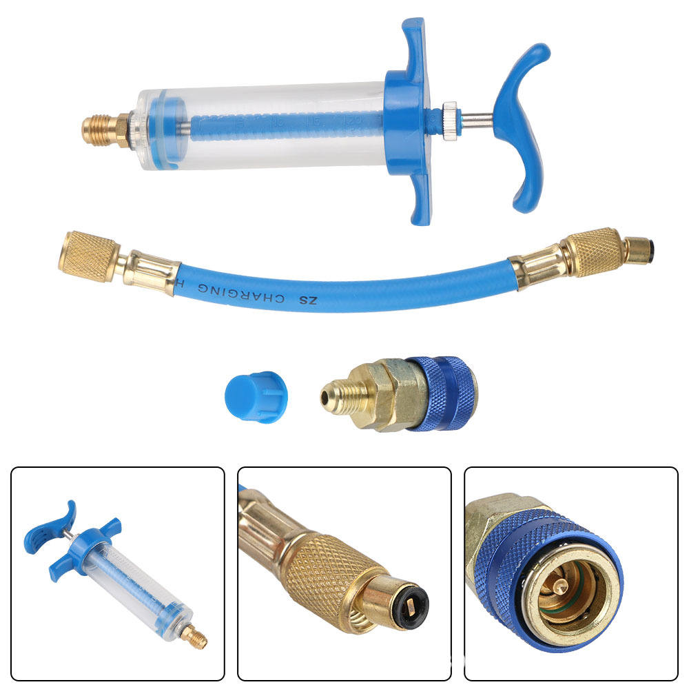 HVAC Refrigerant Oil Injector Kit – 1/4” SAE AC Oil Charging Tool with Hose & Quick Coupler