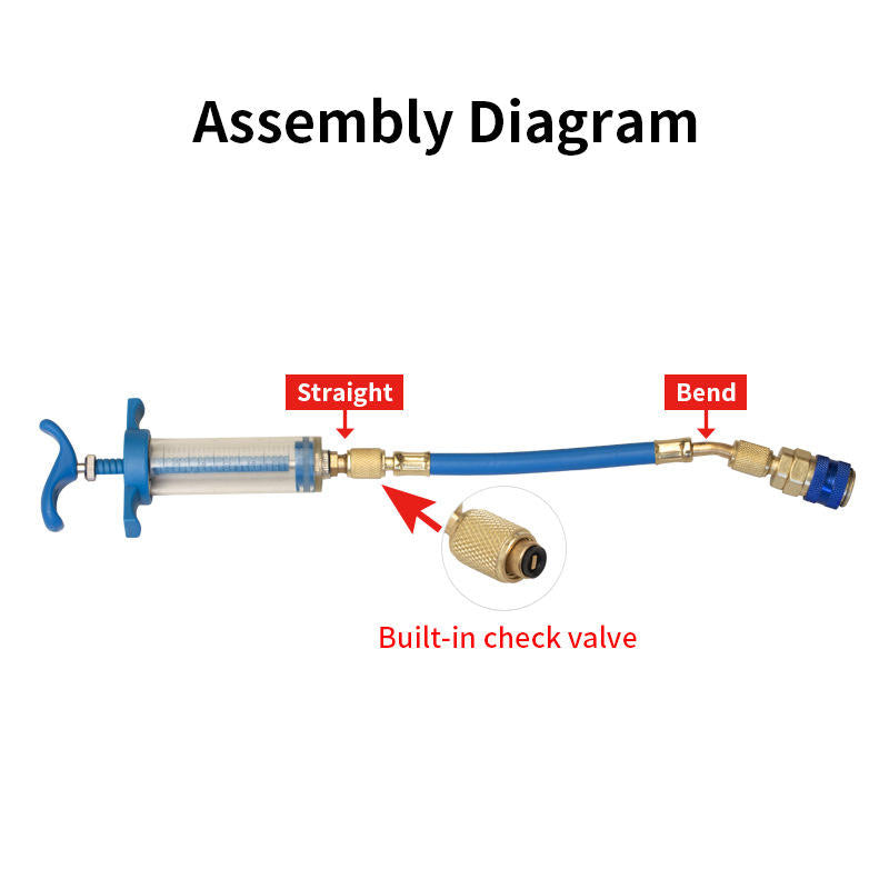 HVAC Refrigerant Oil Injector Kit – 1/4” SAE AC Oil Charging Tool with Hose & Quick Coupler