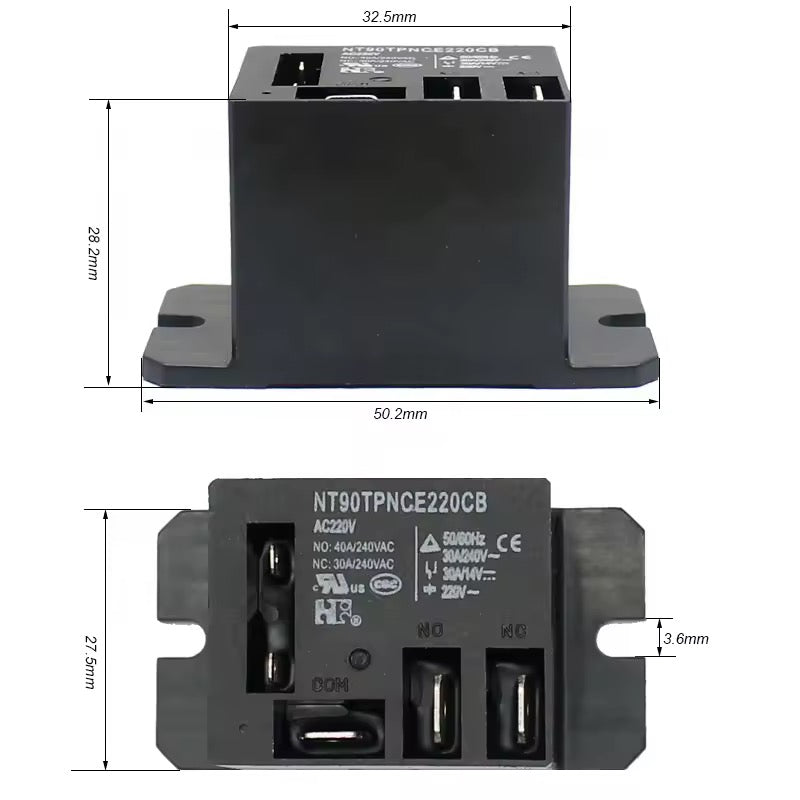 NT90 Series Power Relay – 40A SPDT – AC 120V / 220V Coil – Heavy Duty Refrigerator Relay