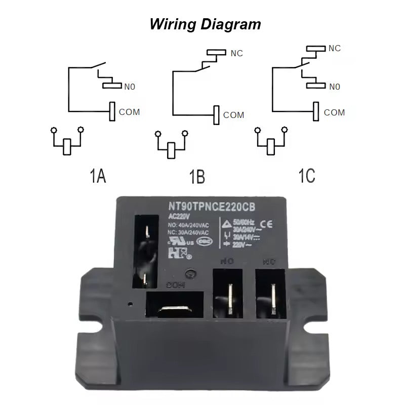 NT90 Series Power Relay – 40A SPDT – AC 120V / 220V Coil – Heavy Duty Refrigerator Relay
